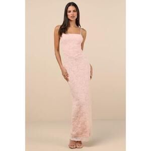 Lulus Joni Light Pink 3d Applique Lace Maxi Dress - Size M